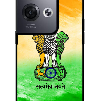 Satyamev Jayate Flag Oppo Reno8 Pro Glass Case Back Cover by Casekaro