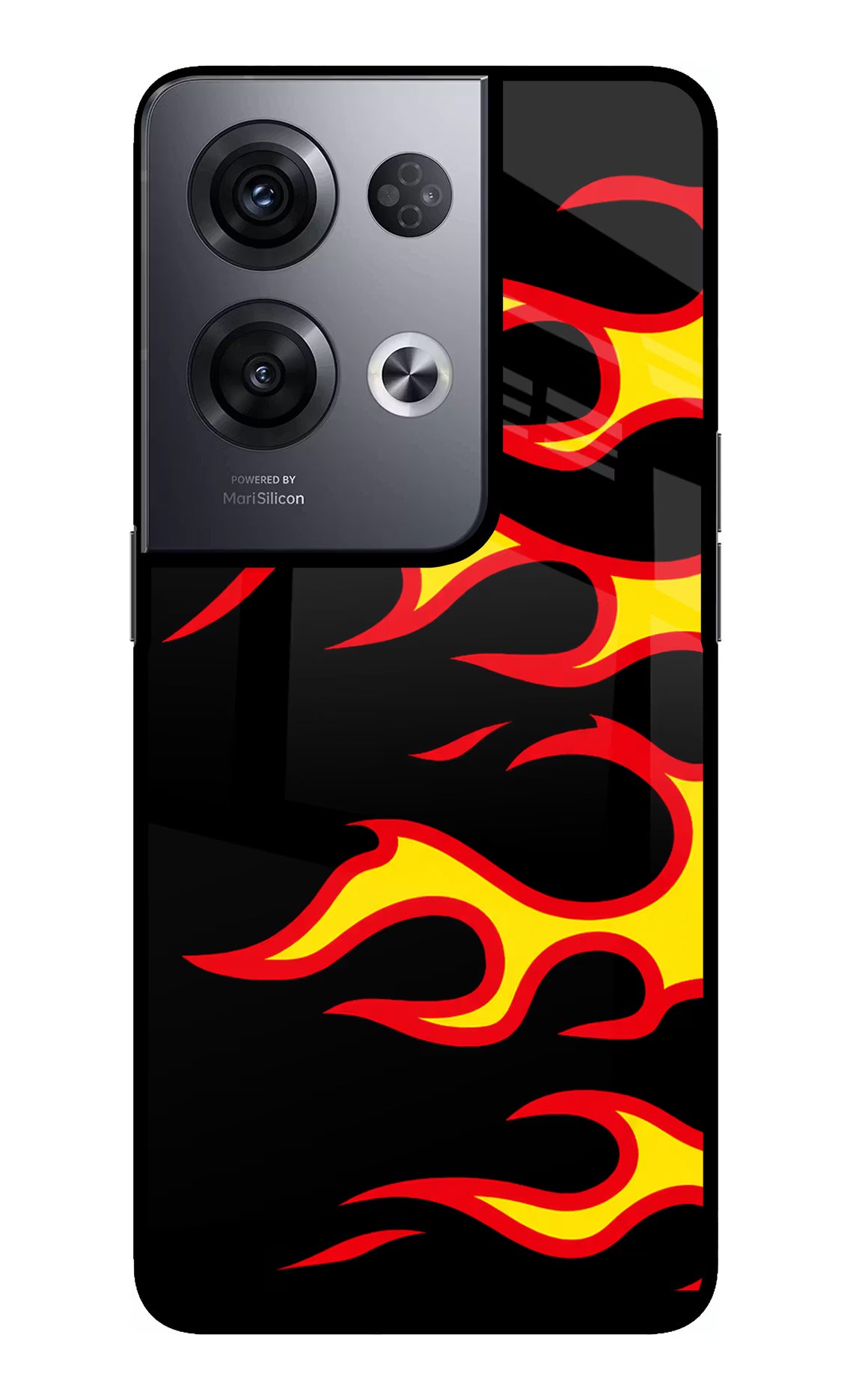 Side Sweep Flames Oppo Reno8 Pro Glass Case Back Cover by Casekaro