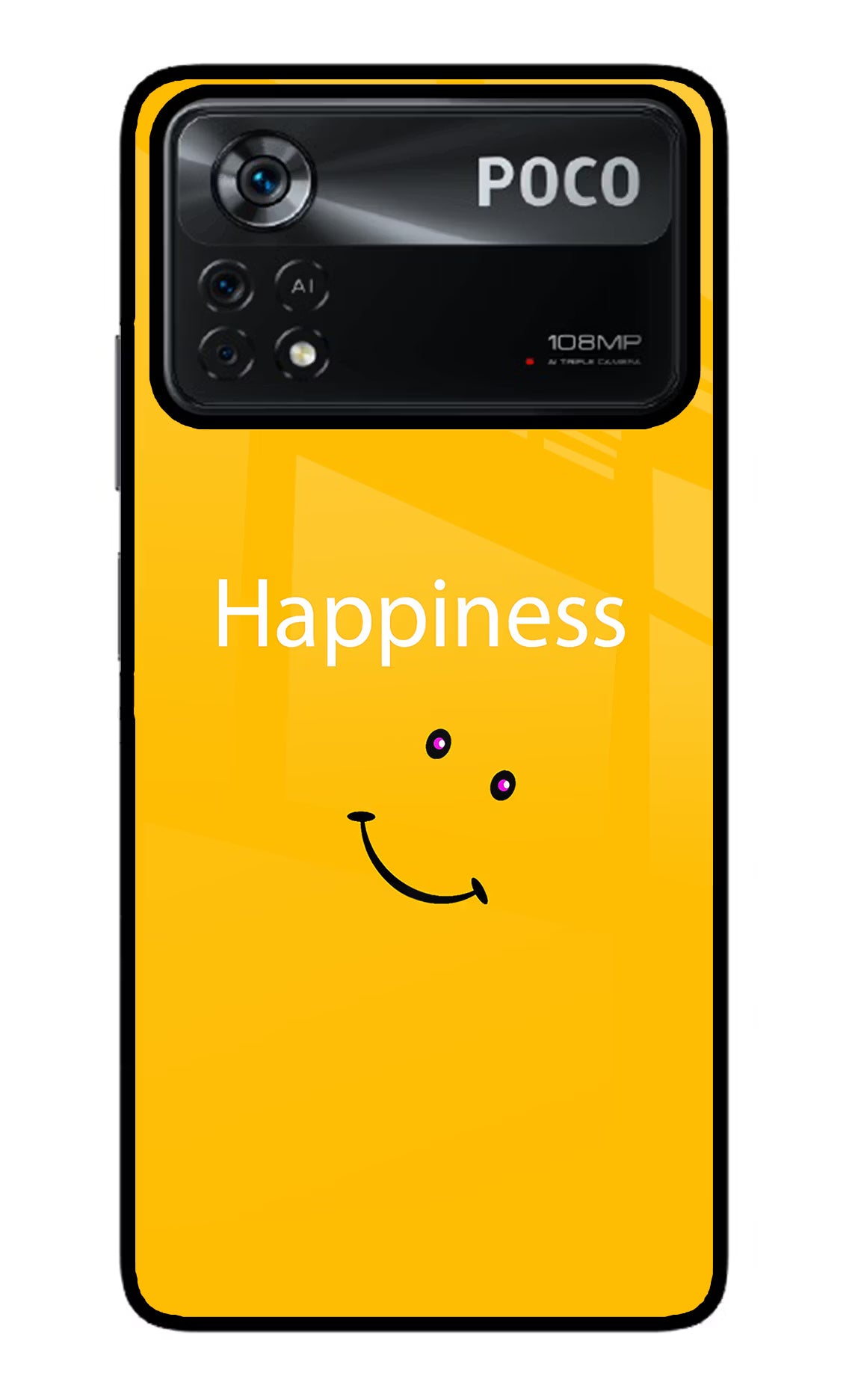 Happiness With Smiley Poco X4 Pro Glass Case Back Cover by Casekaro