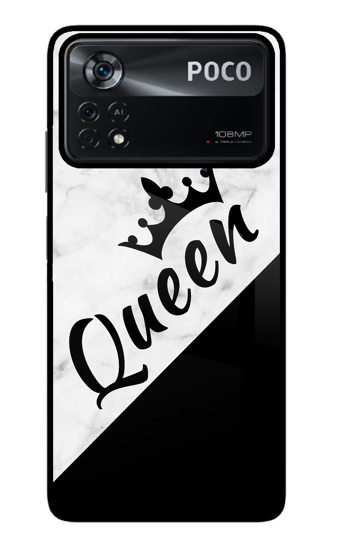 Queen Poco X4 Pro Glass Case Back Cover by Casekaro