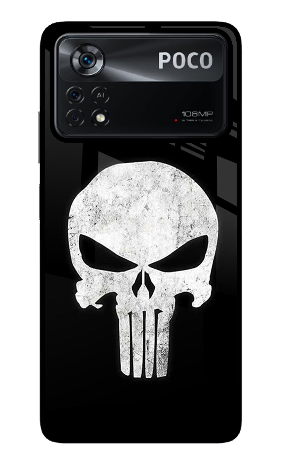 Punisher Skull Poco X4 Pro Glass Case Back Cover by Casekaro