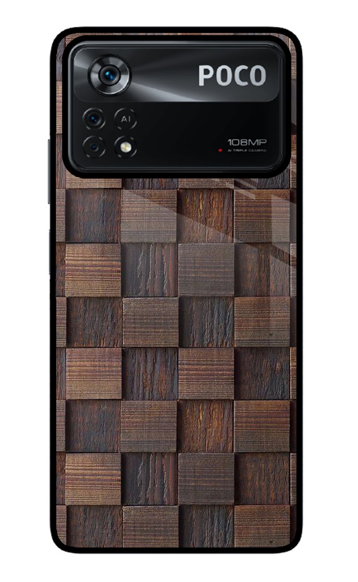 Wooden Cube Design Poco X4 Pro Glass Case