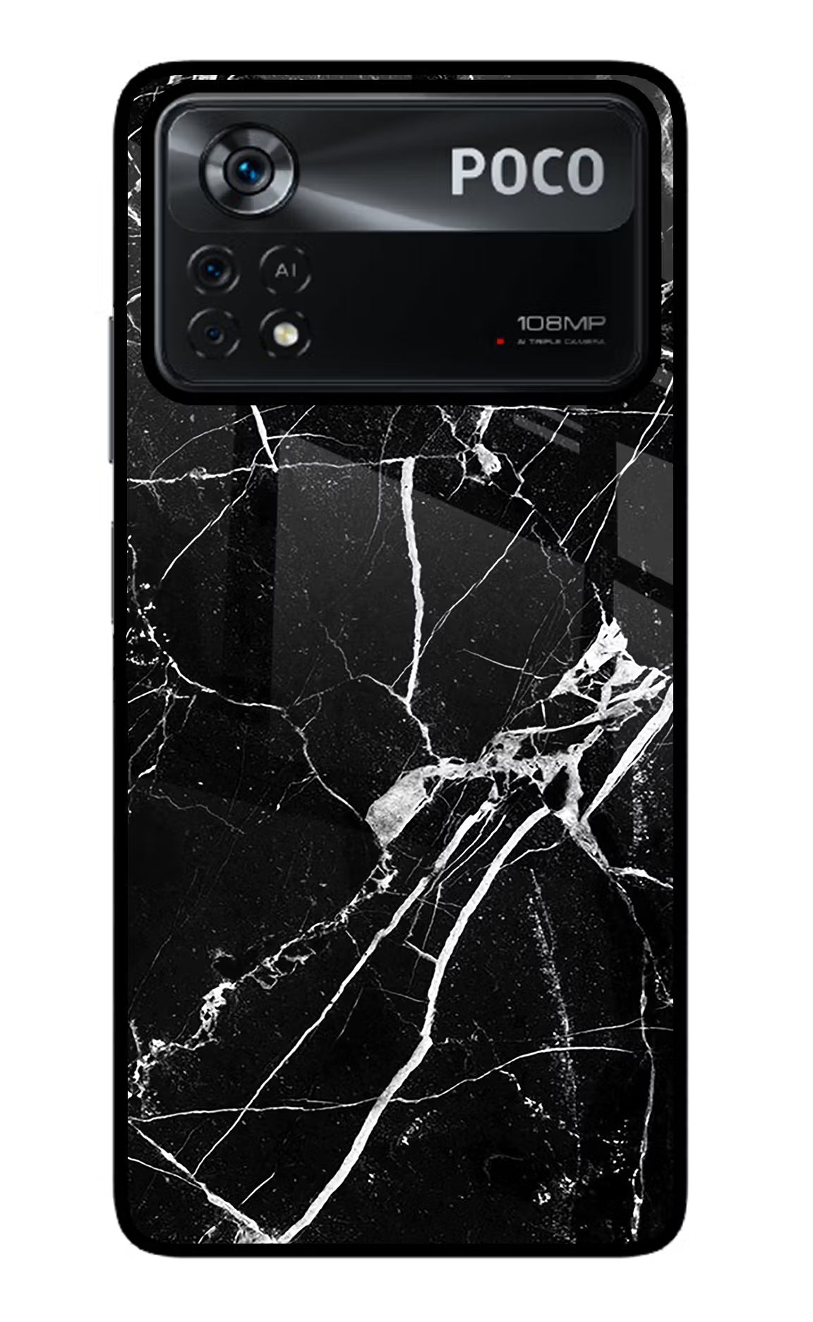 Black Marble Pattern Poco X4 Pro Glass Case Back Cover by Casekaro