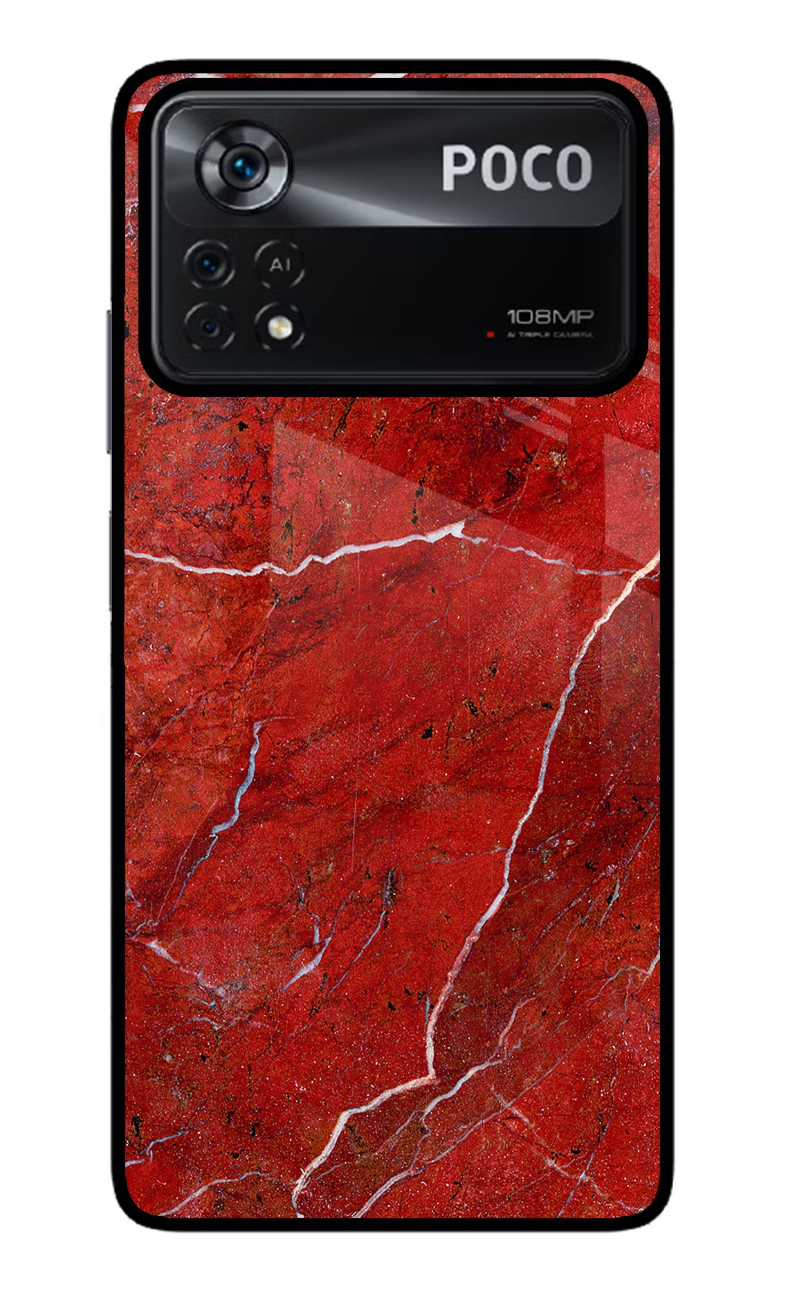 Red Marble Design Poco X4 Pro Glass Case Back Cover by Casekaro