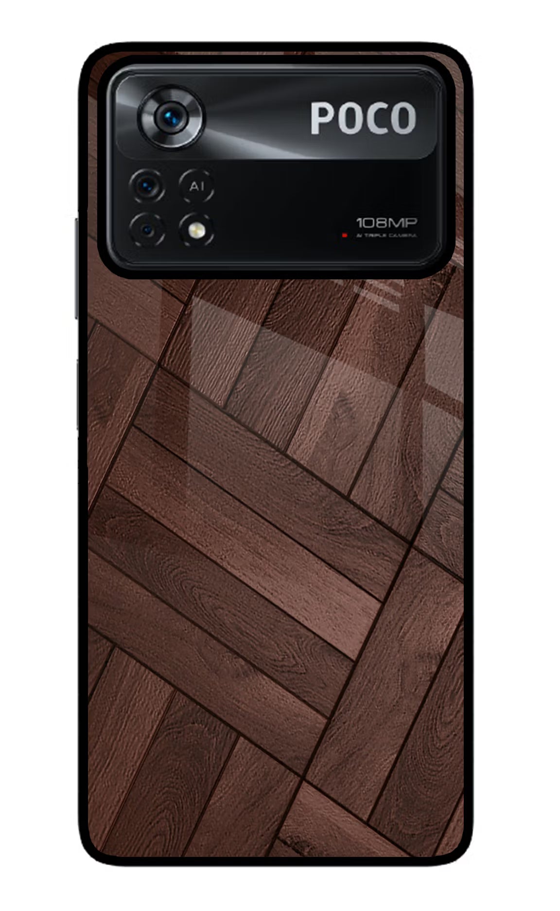 Wooden Texture Design Poco X4 Pro Glass Case Back Cover by Casekaro
