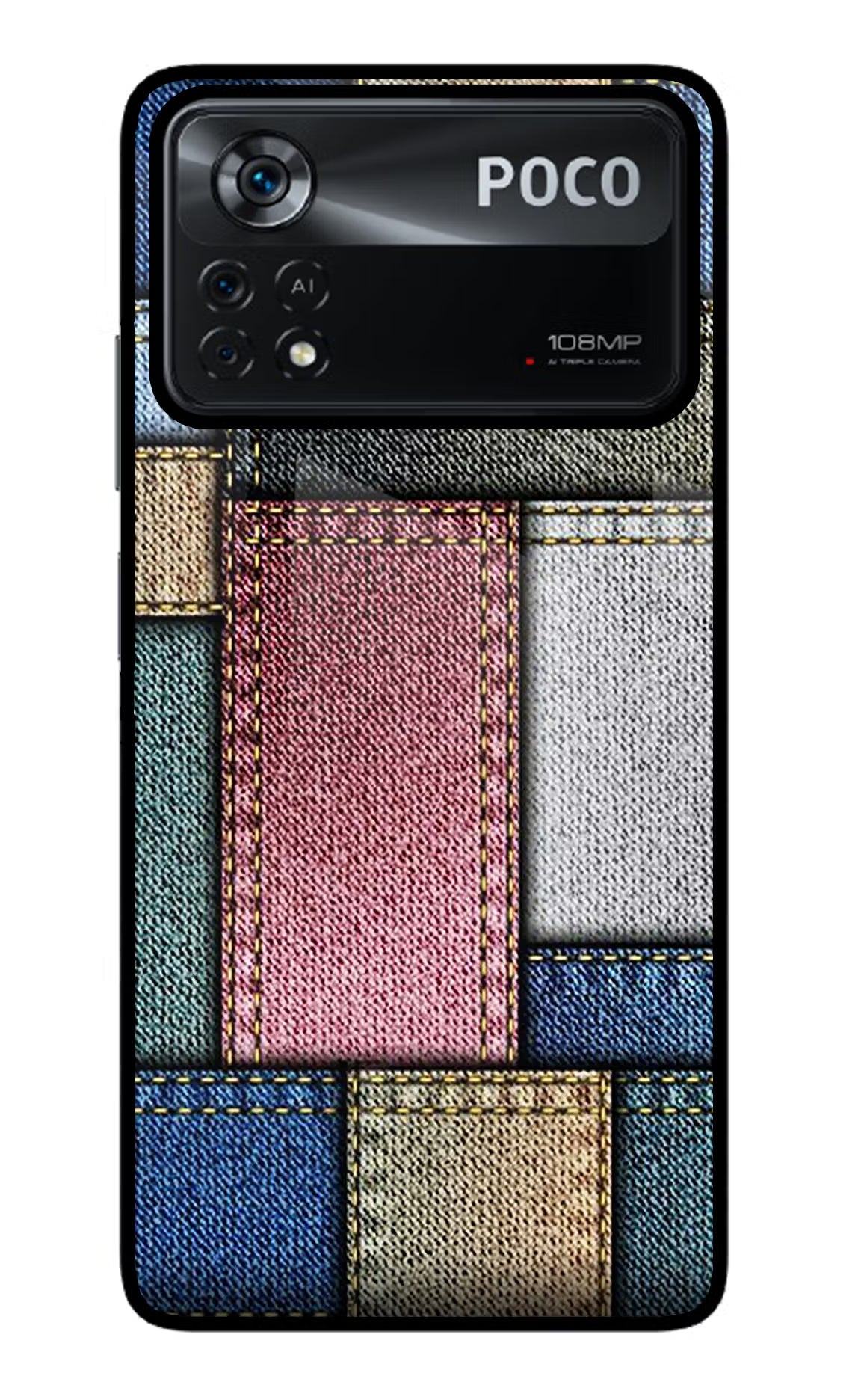 Multicolor Jeans Poco X4 Pro Glass Case Back Cover by Casekaro