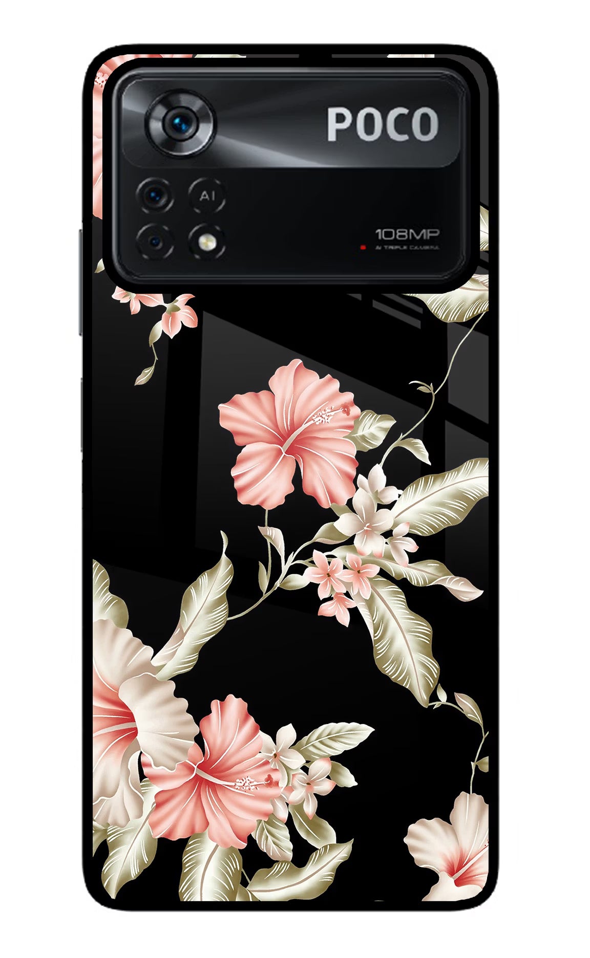 Flowers Poco X4 Pro Glass Case Back Cover by Casekaro