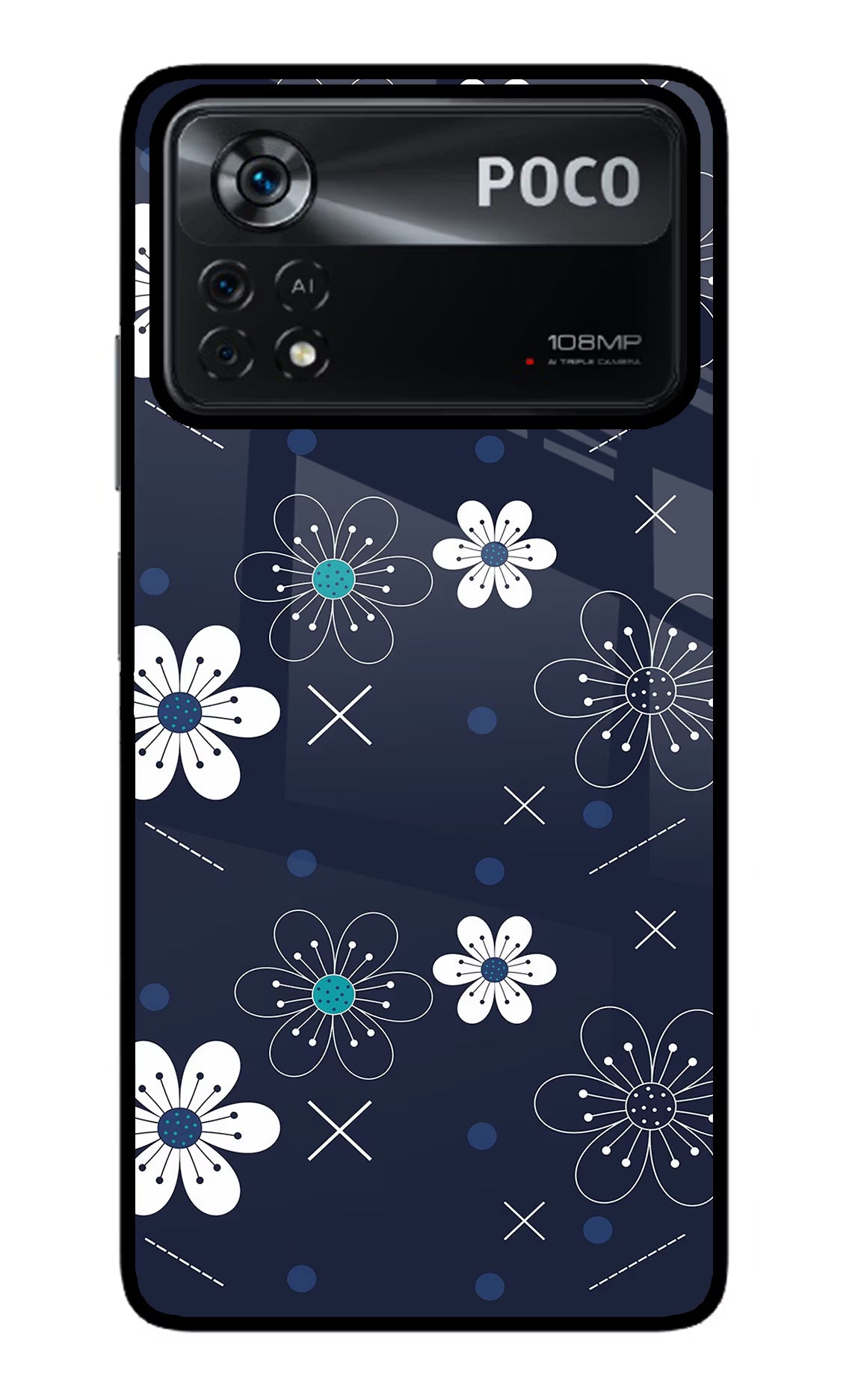 Flowers Poco X4 Pro Glass Case Back Cover by Casekaro