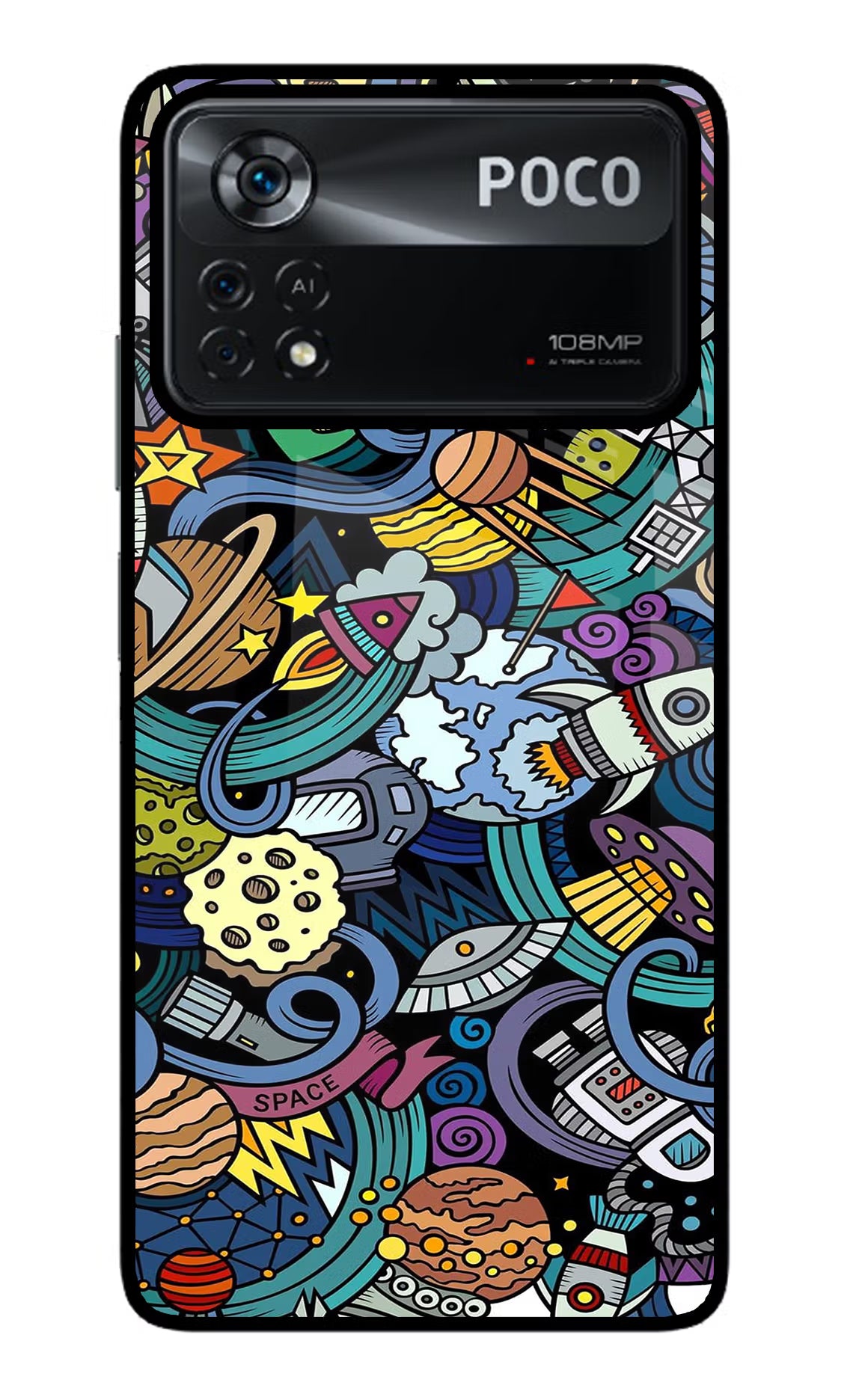 Space Abstract Poco X4 Pro Glass Case Back Cover by Casekaro