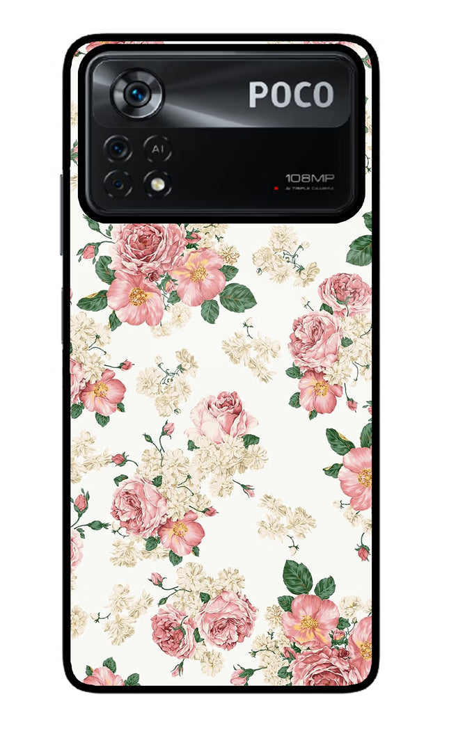 Flowers Poco X4 Pro Glass Case