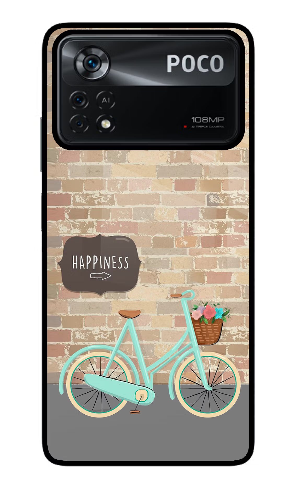 Happiness Artwork Poco X4 Pro Glass Case Back Cover by Casekaro