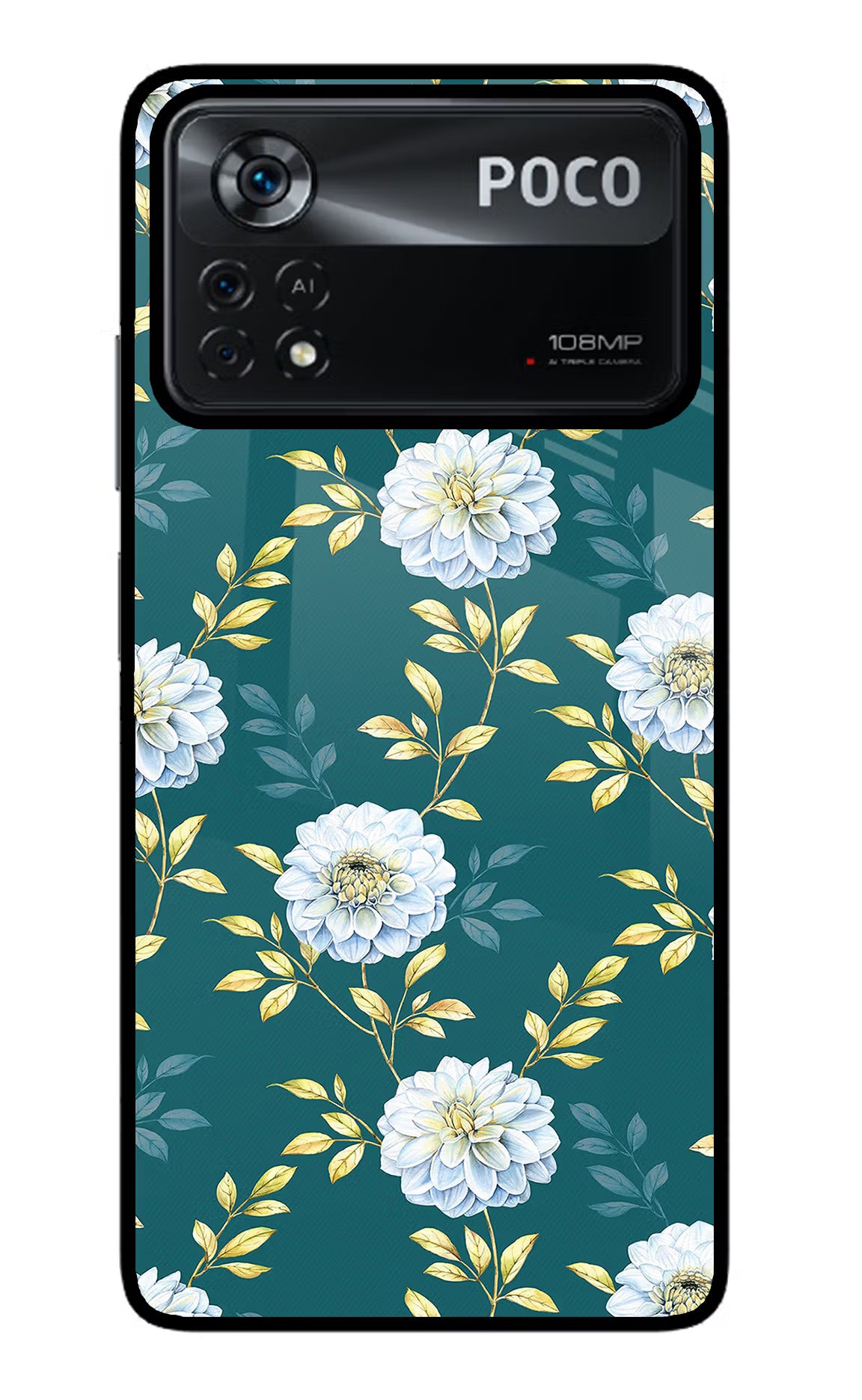 Flowers Poco X4 Pro Glass Case Back Cover by Casekaro