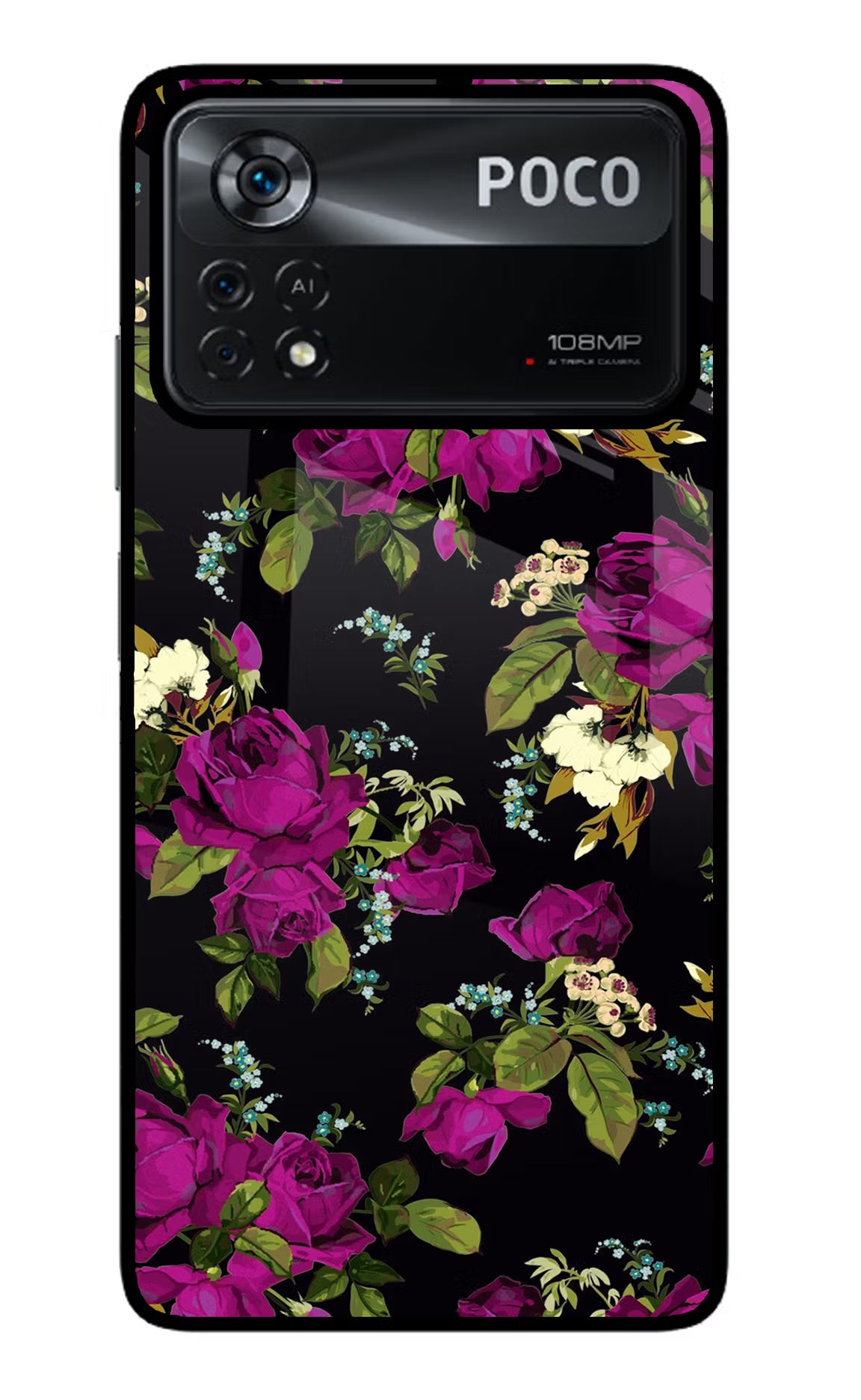 Flowers Poco X4 Pro Glass Case Back Cover by Casekaro