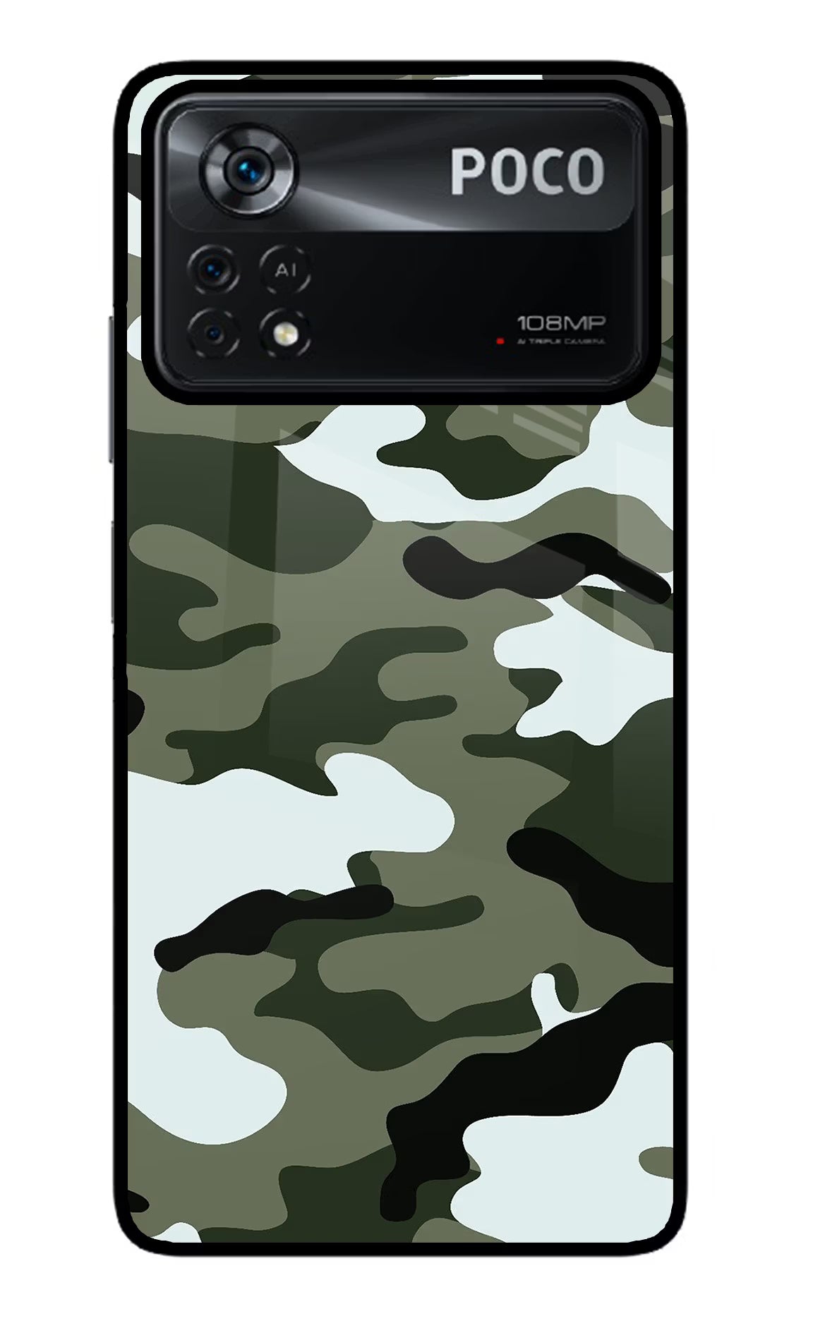 Camouflage Poco X4 Pro Glass Case Back Cover by Casekaro