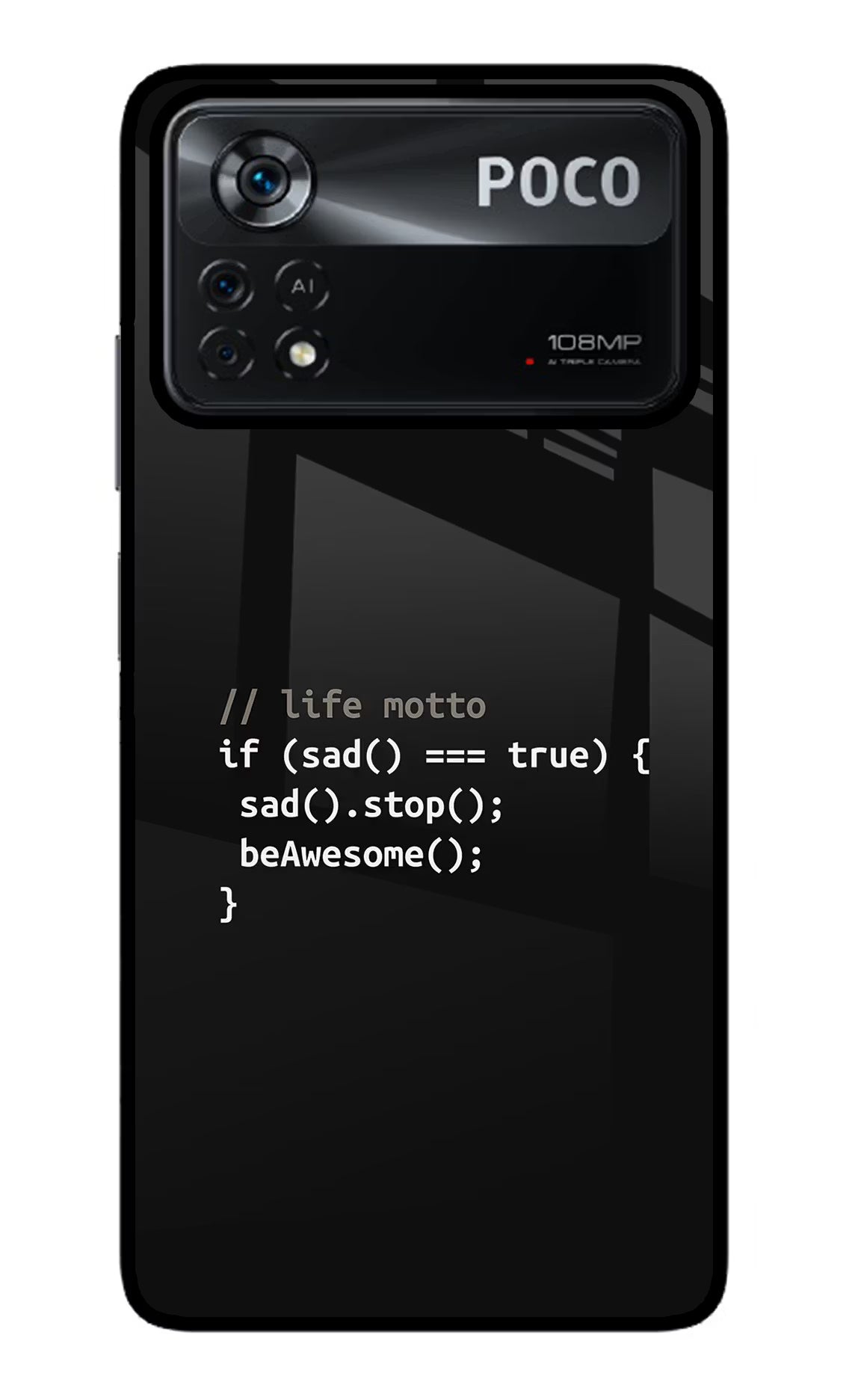 Life Motto Code Poco X4 Pro Glass Case Back Cover by Casekaro