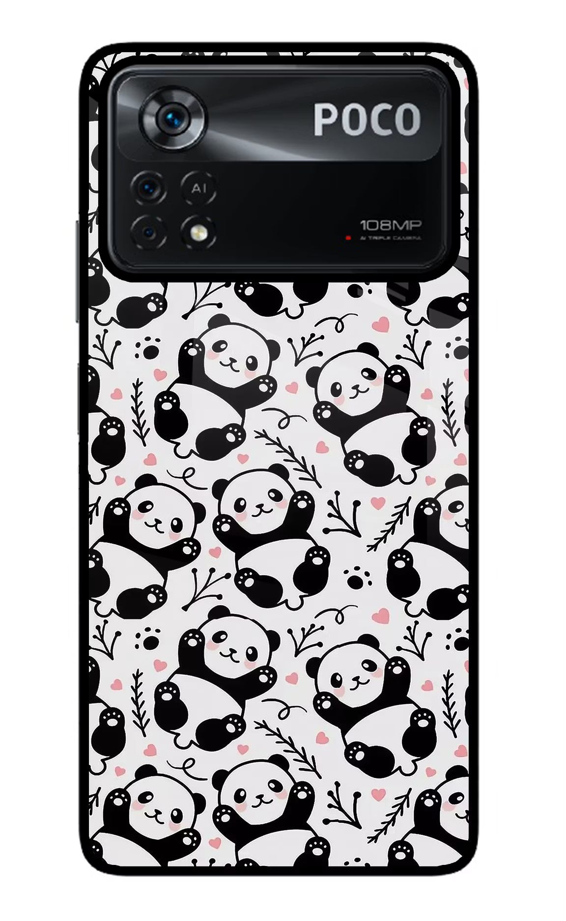 Cute Panda Poco X4 Pro Glass Case Back Cover by Casekaro