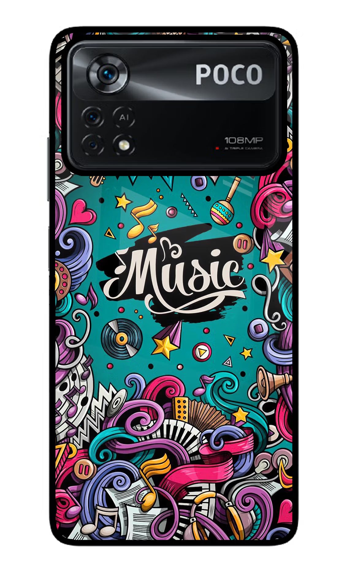 Music Graffiti Poco X4 Pro Glass Case Back Cover by Casekaro