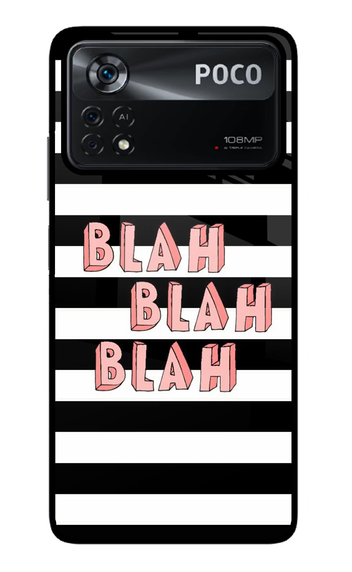 Blah Blah Blah Poco X4 Pro Glass Case Back Cover by Casekaro