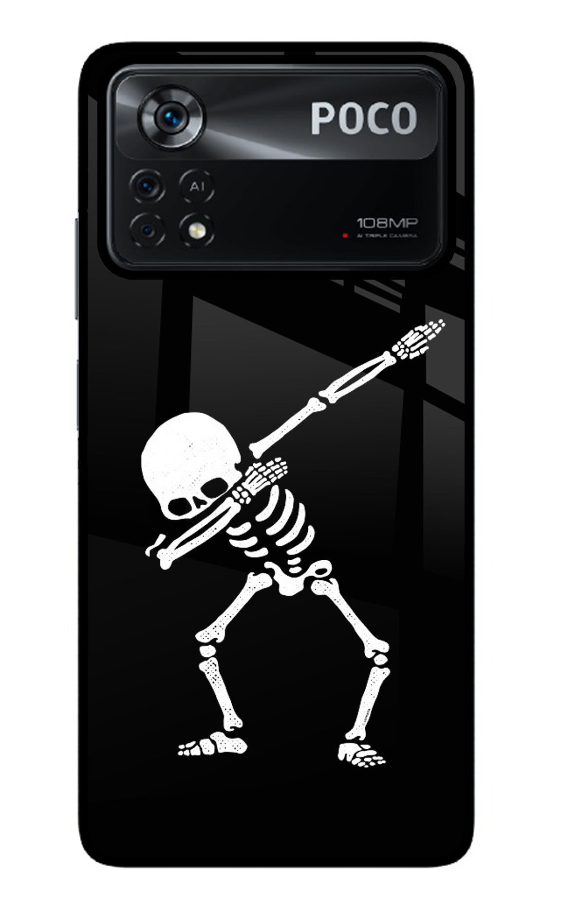 Dabbing Skeleton Art Poco X4 Pro Glass Case