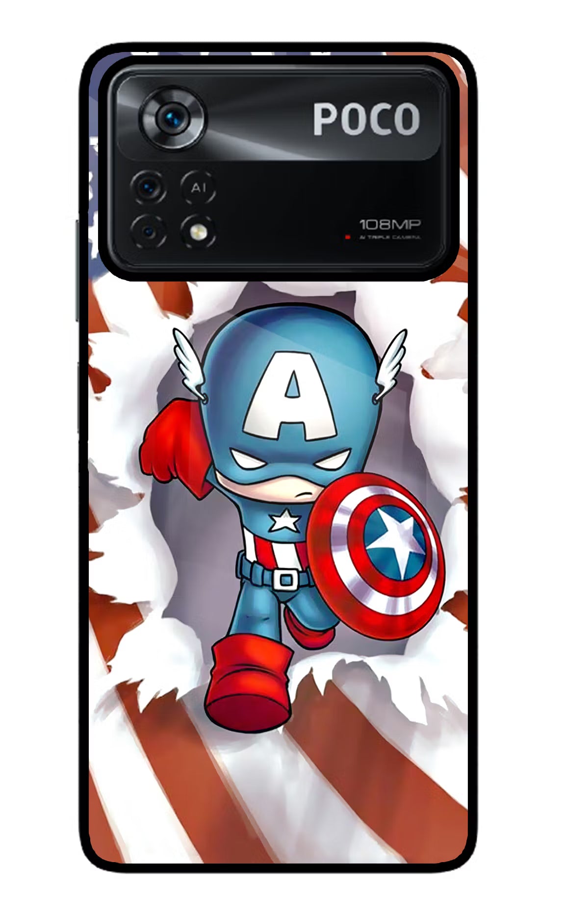 Captain America Poco X4 Pro Glass Case Back Cover by Casekaro