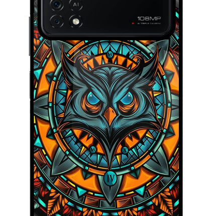 Angry Owl Art Poco X4 Pro Glass Case Back Cover by Casekaro