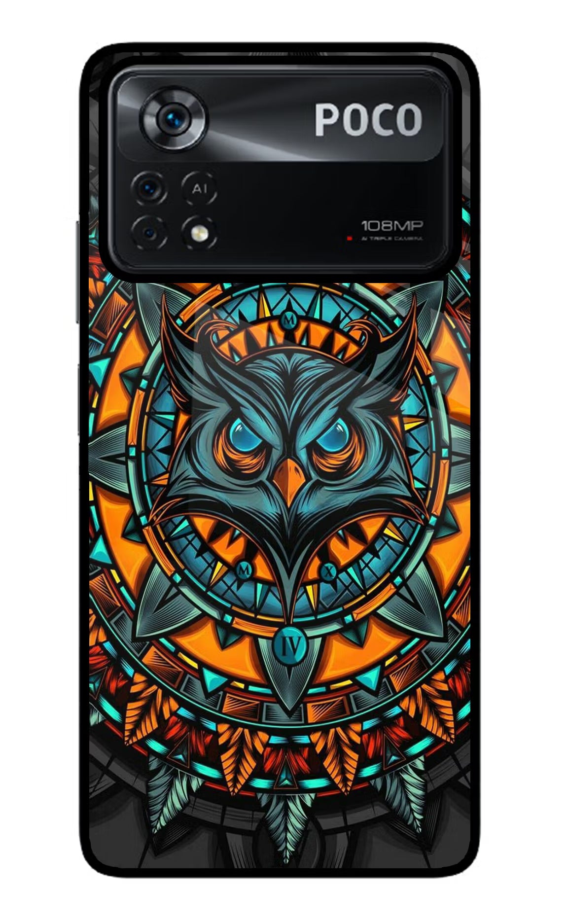 Angry Owl Art Poco X4 Pro Glass Case Back Cover by Casekaro