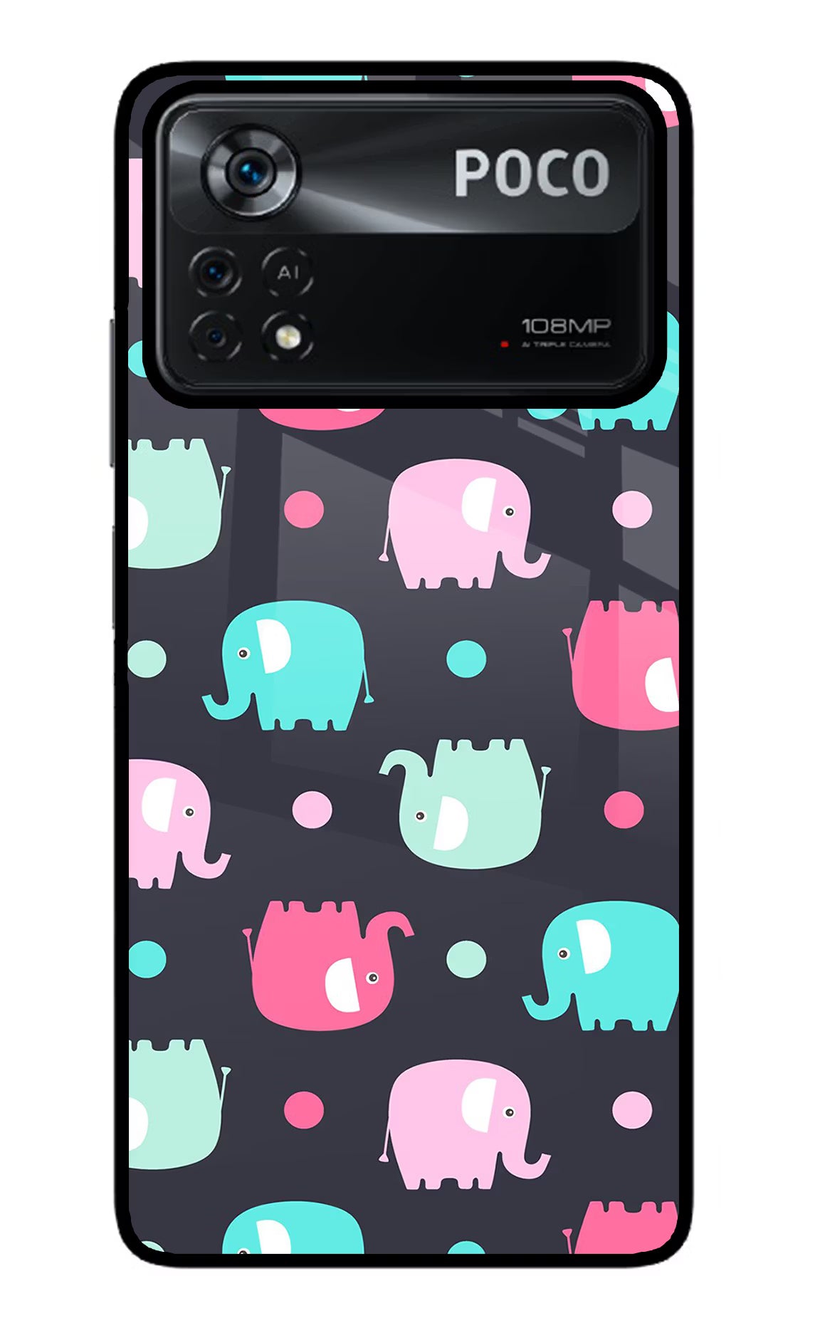Elephants Poco X4 Pro Glass Case Back Cover by Casekaro