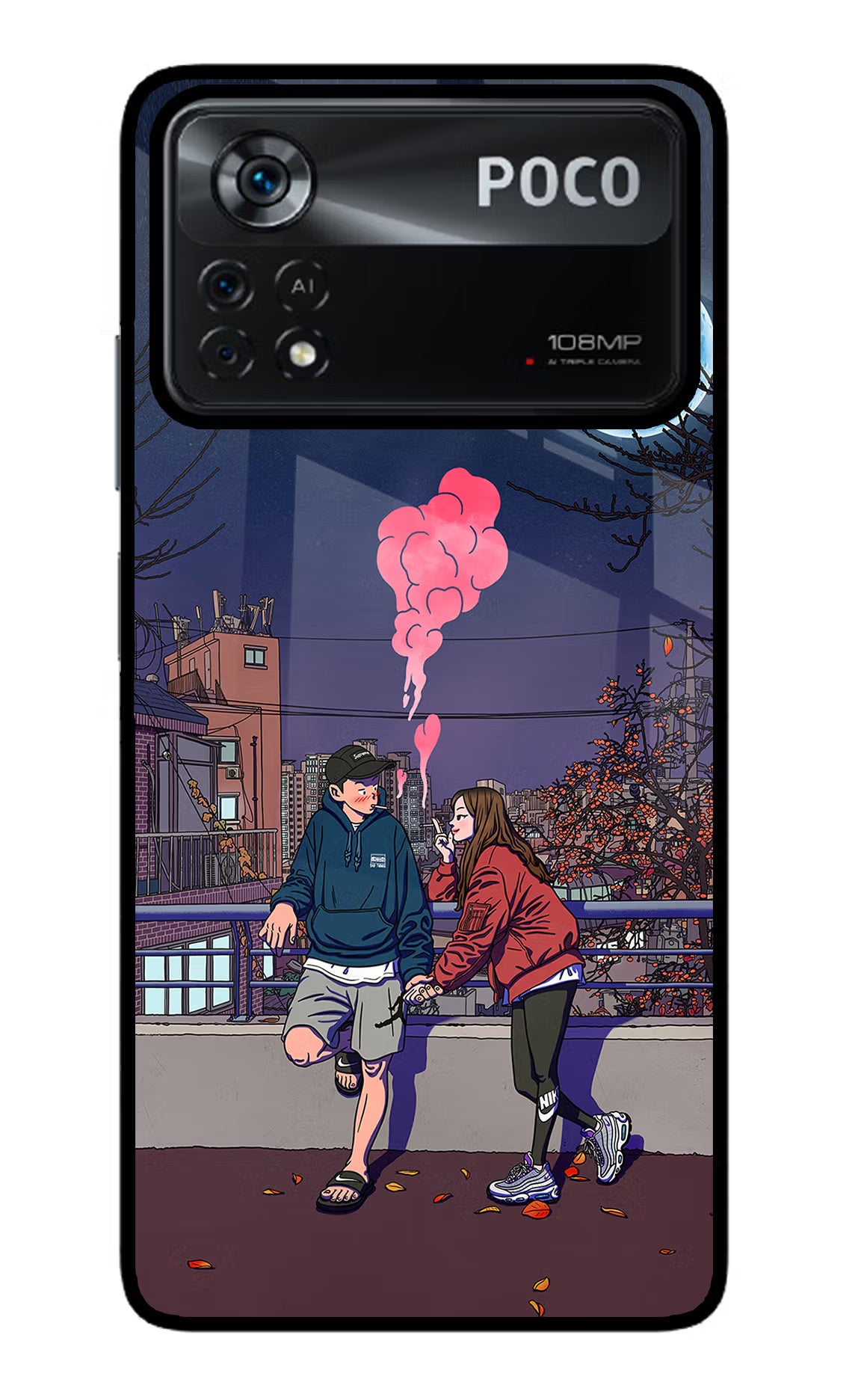 Chilling Couple Poco X4 Pro Glass Case Back Cover by Casekaro