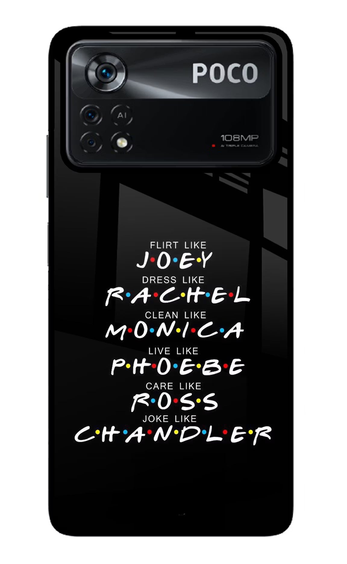FRIENDS Character Poco X4 Pro Glass Case Back Cover by Casekaro
