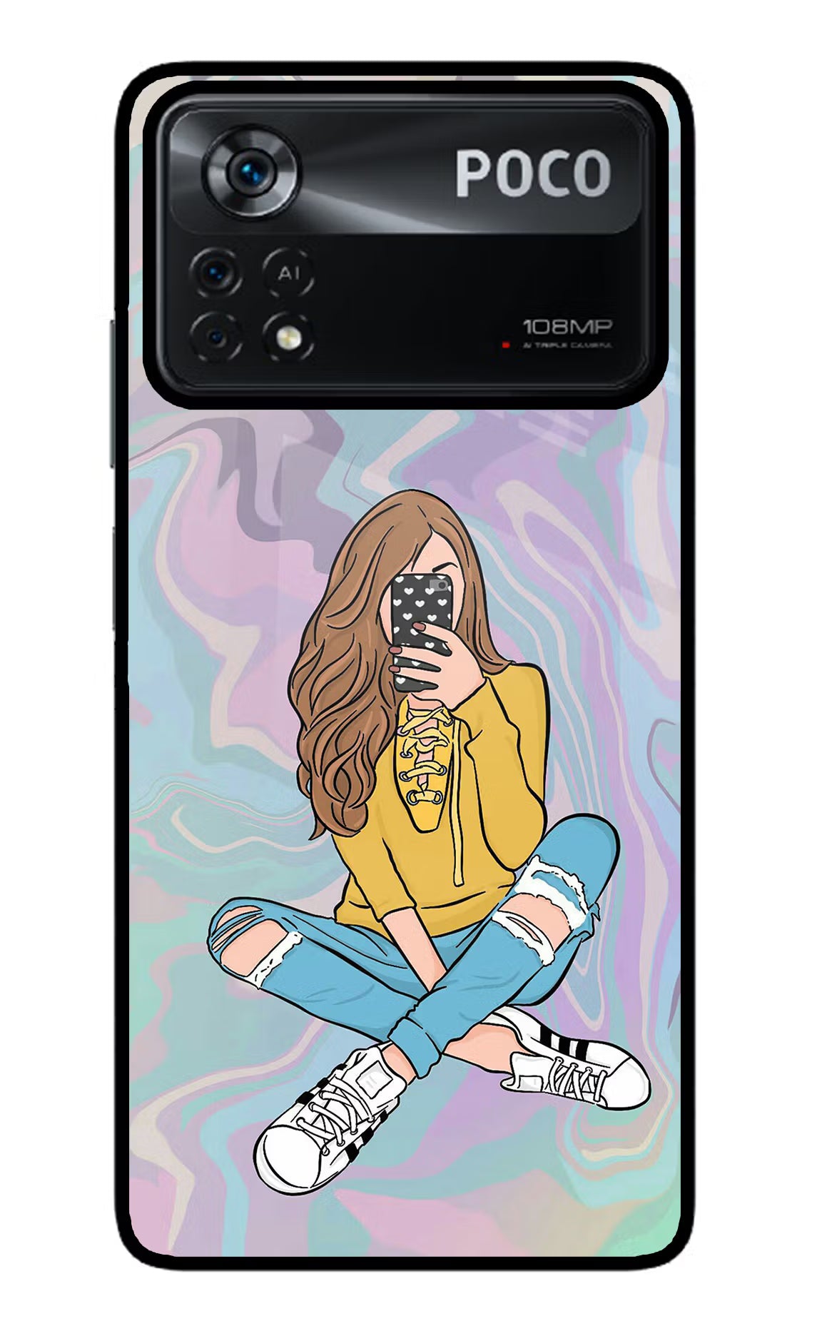 Selfie Girl Poco X4 Pro Glass Case Back Cover by Casekaro