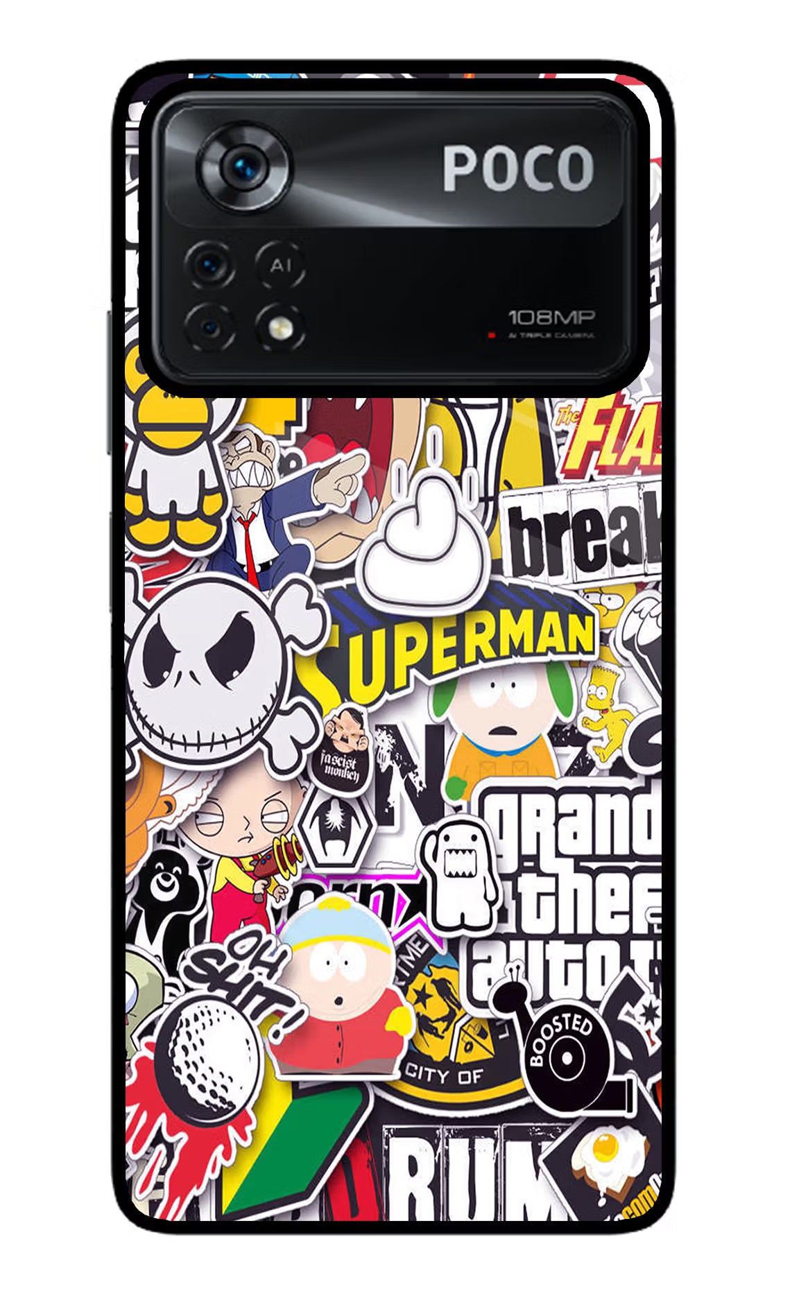 Sticker Bomb Poco X4 Pro Glass Case Back Cover by Casekaro