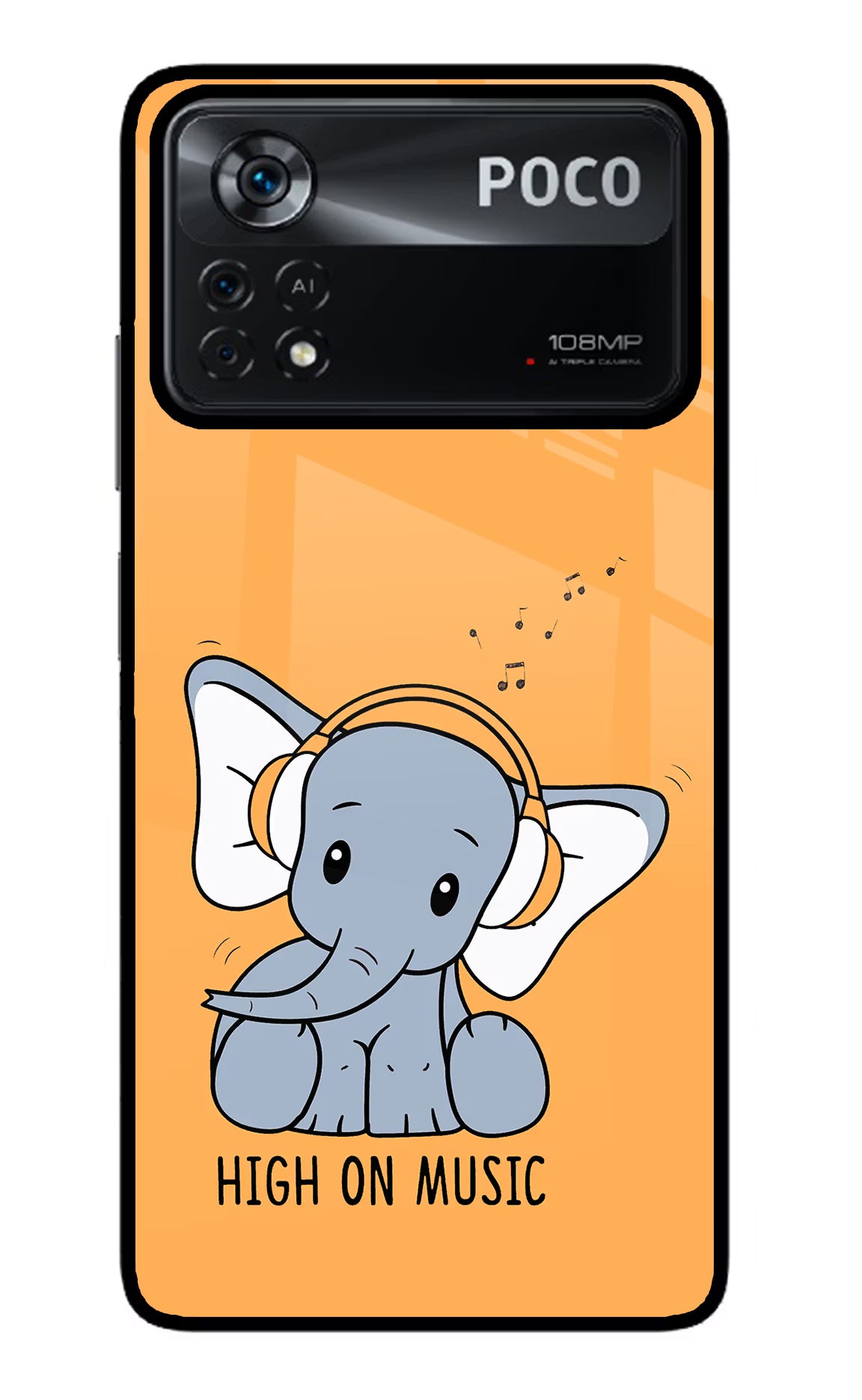 High On Music Poco X4 Pro Glass Case Back Cover by Casekaro