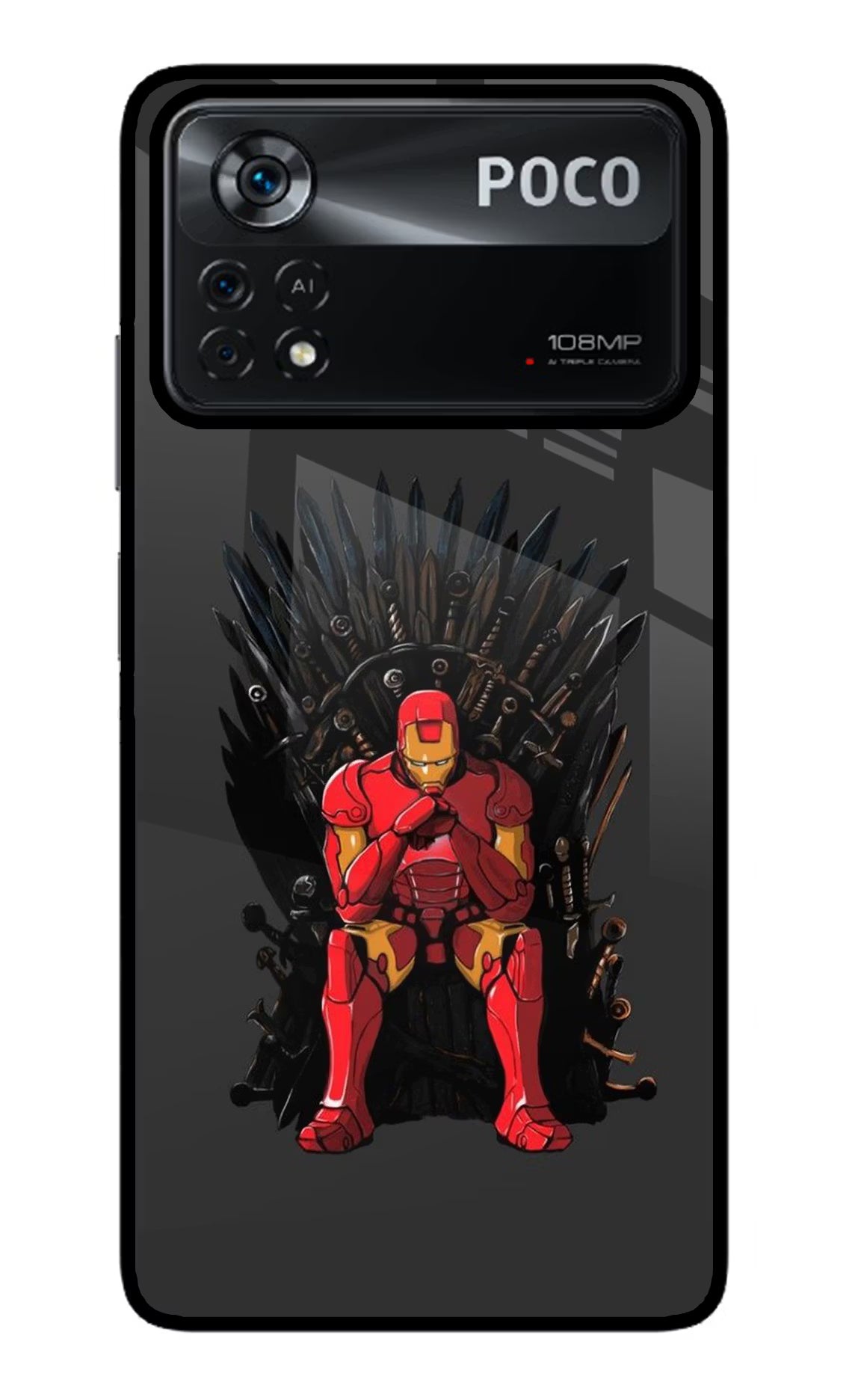 Ironman Throne Poco X4 Pro Glass Case Back Cover by Casekaro