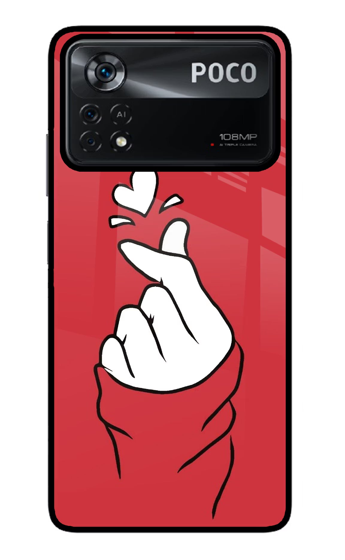 Korean Love Sign Poco X4 Pro Glass Case Back Cover by Casekaro