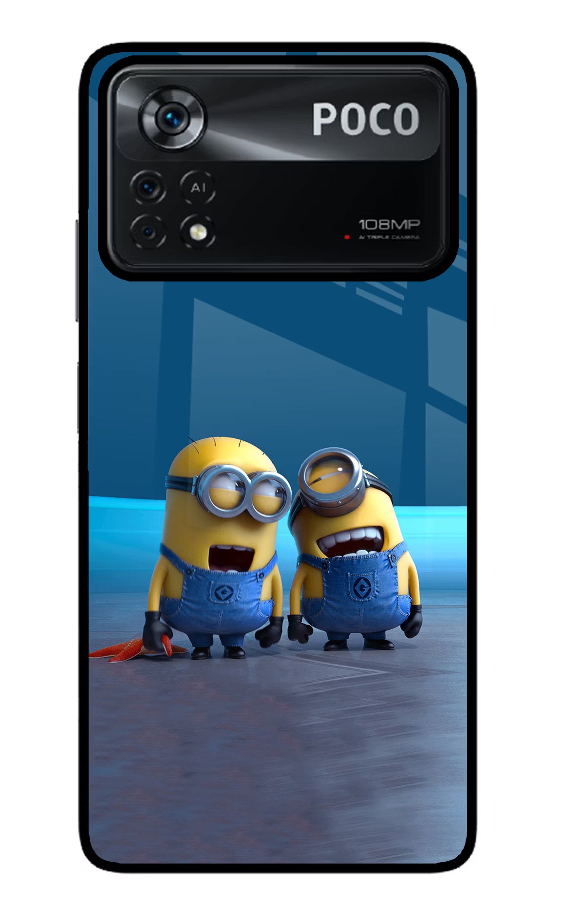 Minion Laughing Poco X4 Pro Glass Case Back Cover by Casekaro