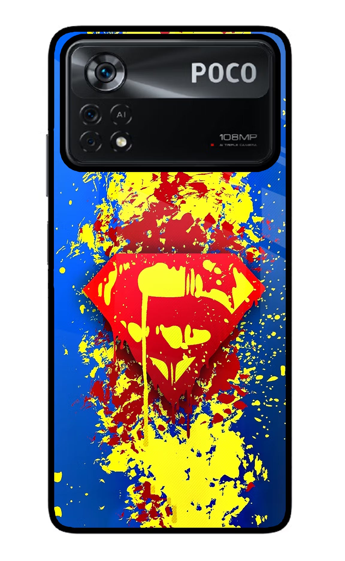 Superman logo Poco X4 Pro Glass Case Back Cover by Casekaro