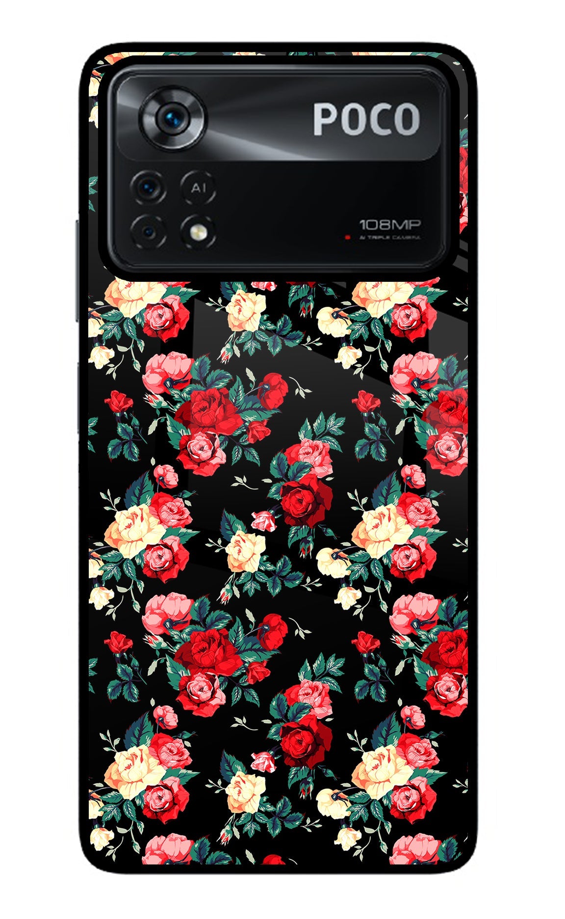 Rose Pattern Poco X4 Pro Glass Case