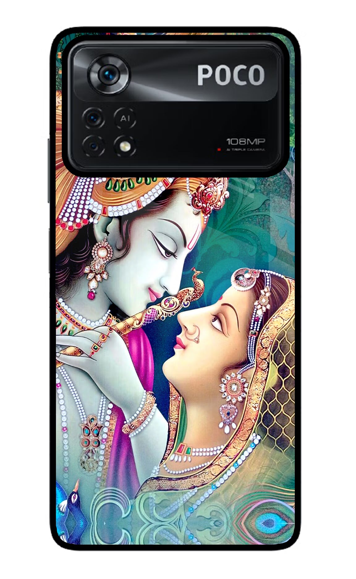 Lord Radha Krishna Poco X4 Pro Glass Case Back Cover by Casekaro