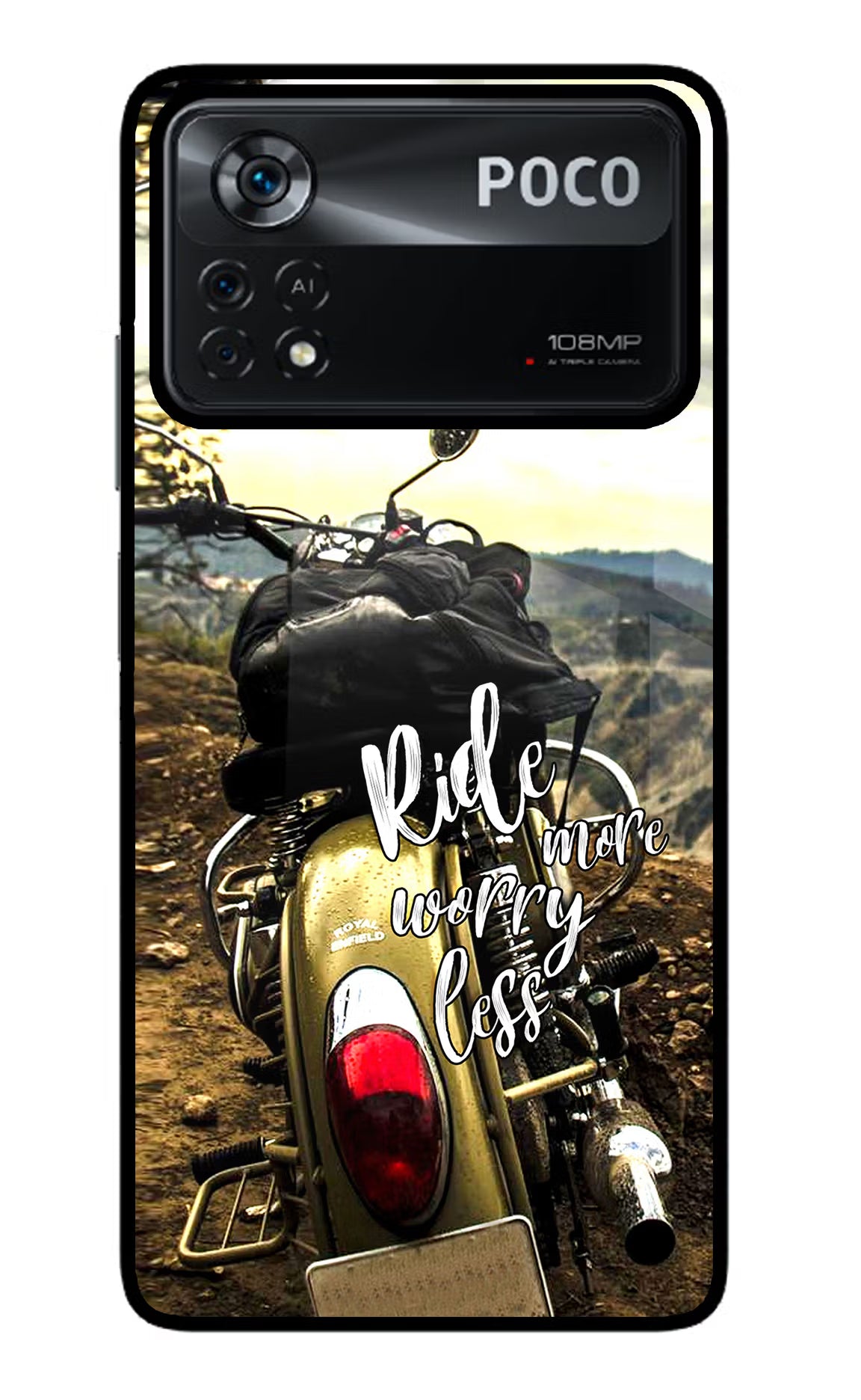 Ride More Worry Less Poco X4 Pro Glass Case Back Cover by Casekaro