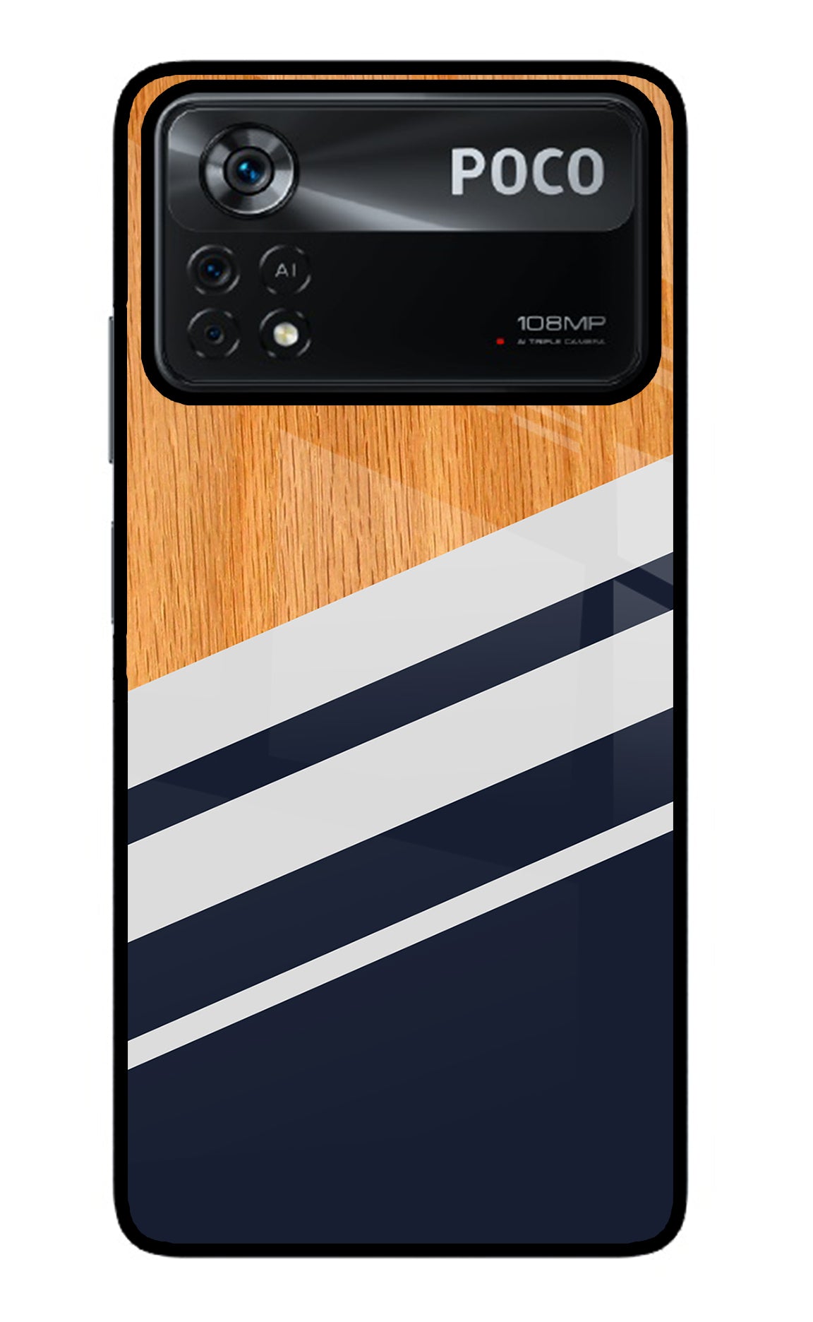 Blue and white wooden Poco X4 Pro Back Cover