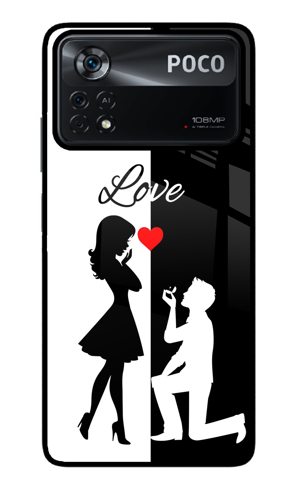 Love Propose Black And White Poco X4 Pro Glass Case