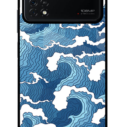 Blue Waves Poco X4 Pro Glass Case Back Cover by Casekaro