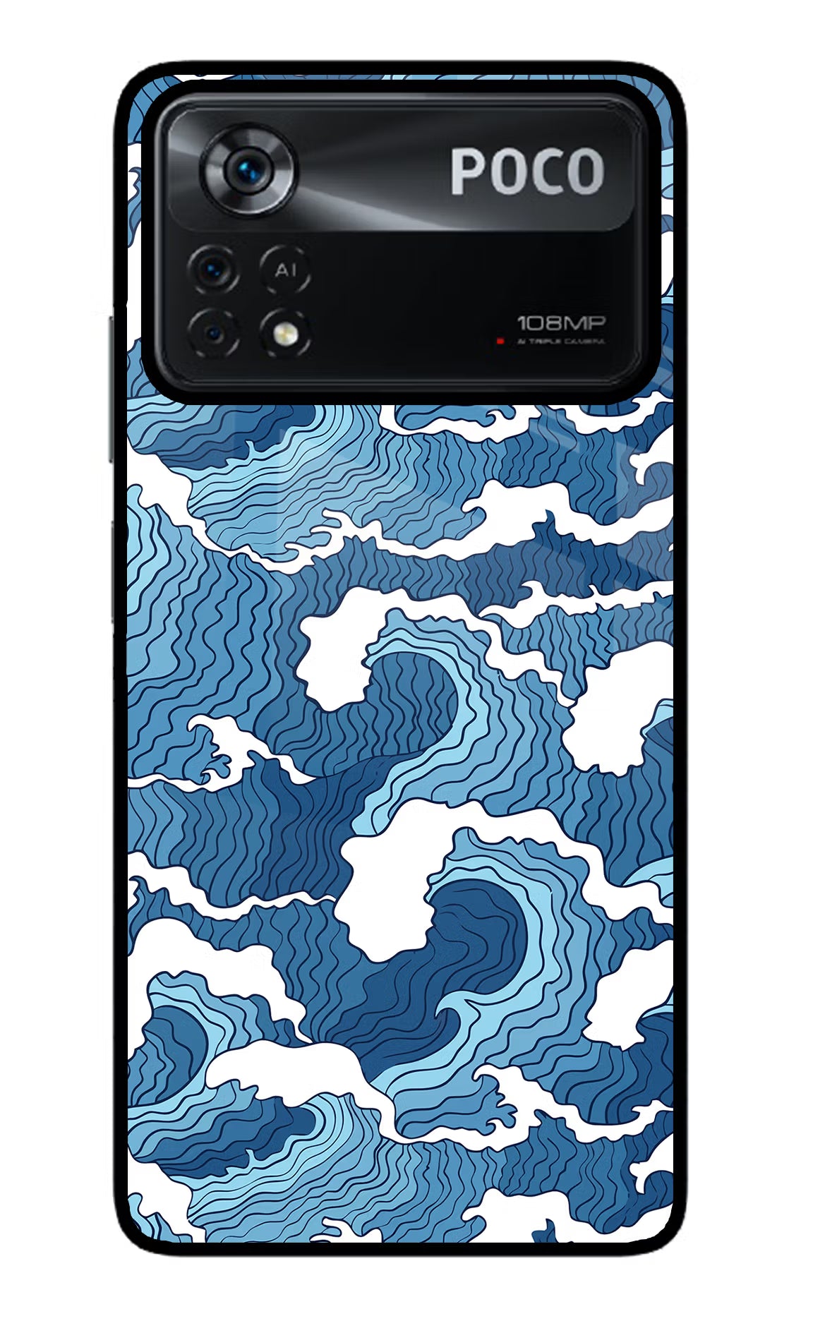 Blue Waves Poco X4 Pro Glass Case Back Cover by Casekaro