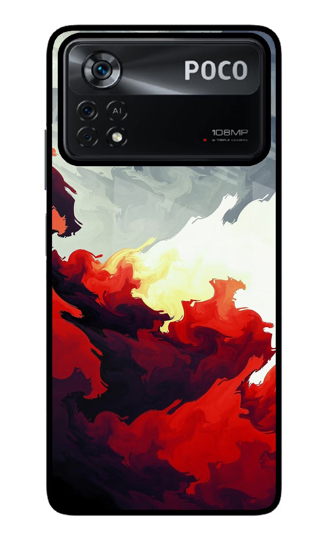 Fire Cloud Poco X4 Pro Glass Case Back Cover by Casekaro