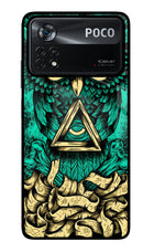 Green Owl Poco X4 Pro Glass Case Back Cover by Casekaro