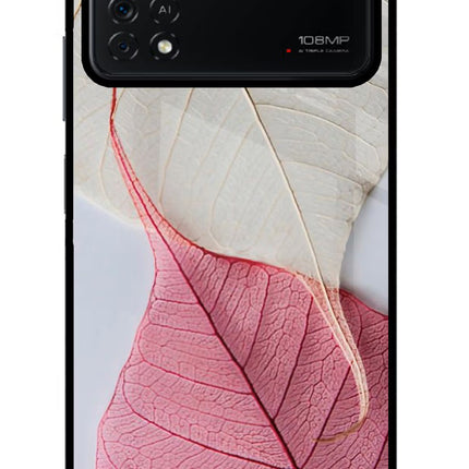 White Pink Leaf Poco X4 Pro Glass Case