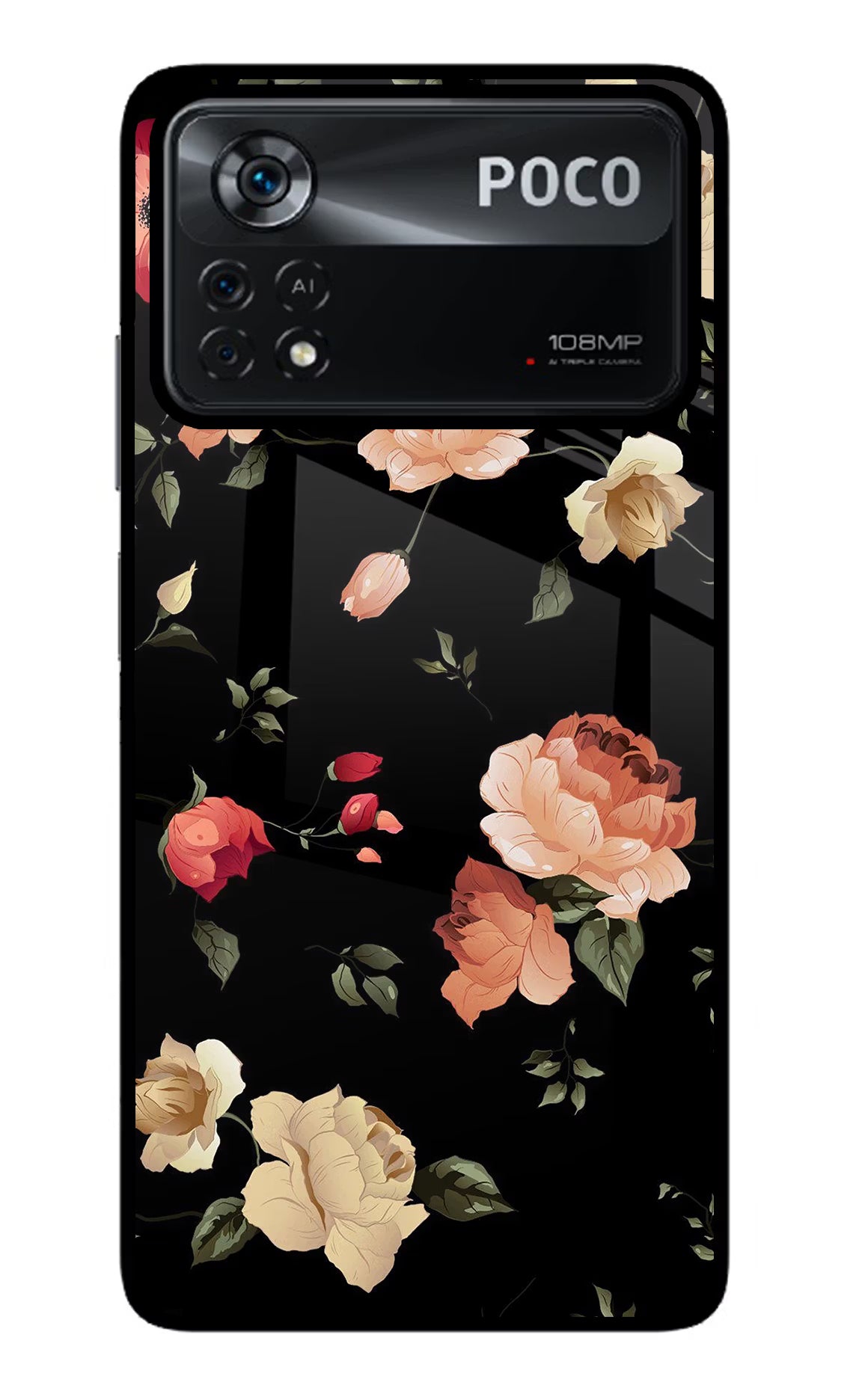 Flowers Poco X4 Pro Glass Case Back Cover by Casekaro
