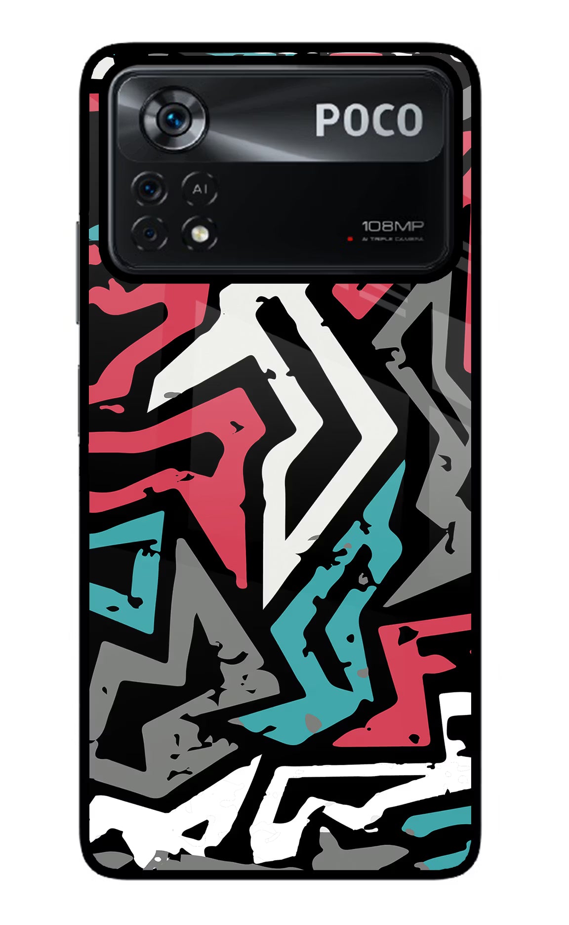 Geometric Graffiti Poco X4 Pro Glass Case Back Cover by Casekaro