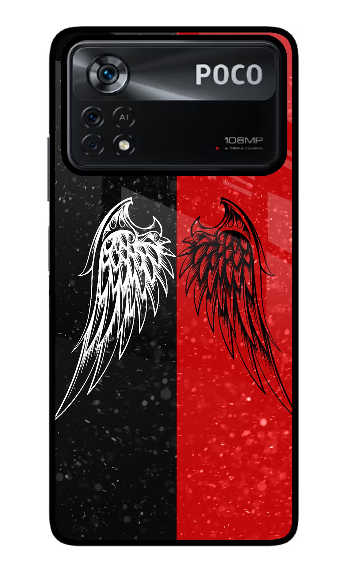 Wings Poco X4 Pro Glass Case Back Cover by Casekaro