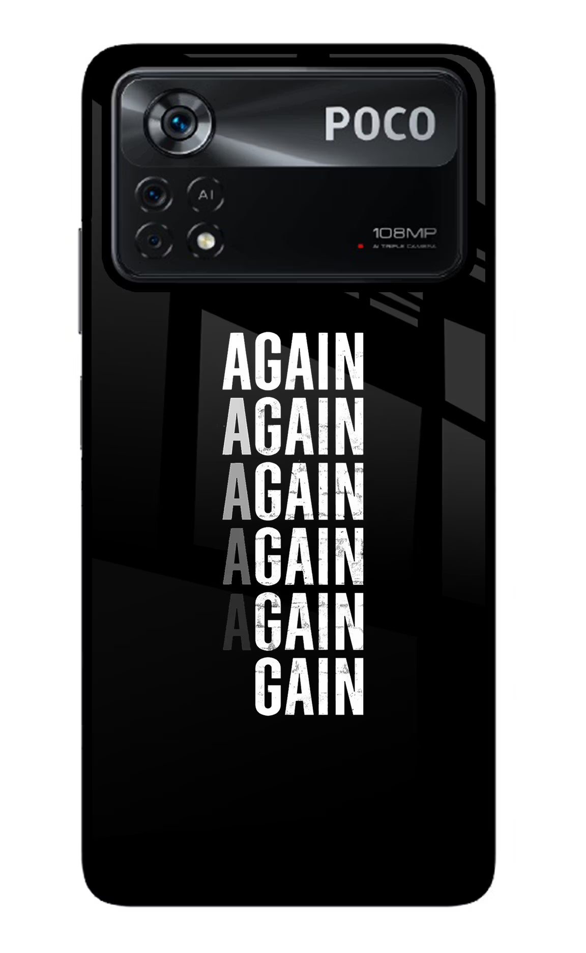 Again Again Gain Poco X4 Pro Glass Case Back Cover by Casekaro